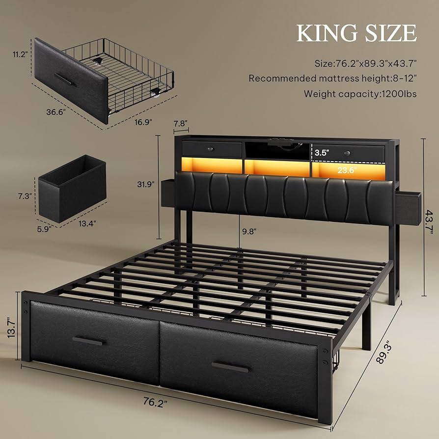 ゆうとこうたさま　専用 Amazon.com: YITAHOME King Size Bed Frames with 2 Storage